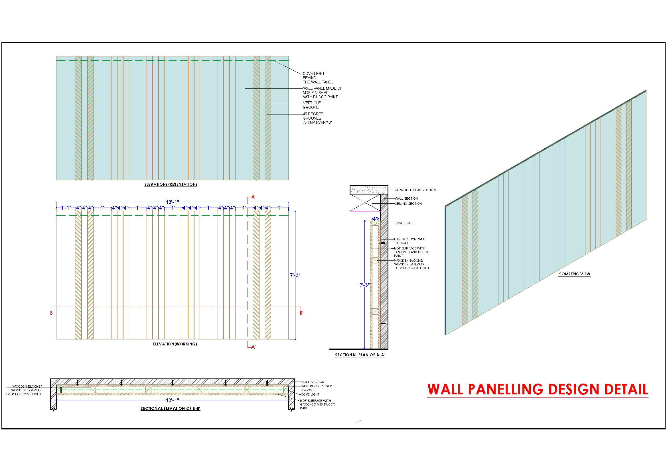 Wooden Wall Panelling CAD Detail for Accent Walls